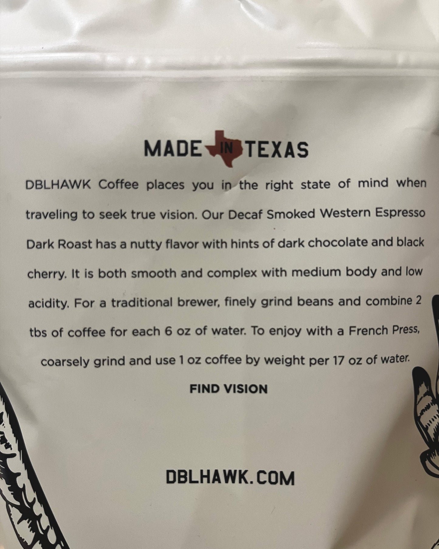 DBLHAWK Western Smoked Decaf Espresso - Whole Bean Coffee