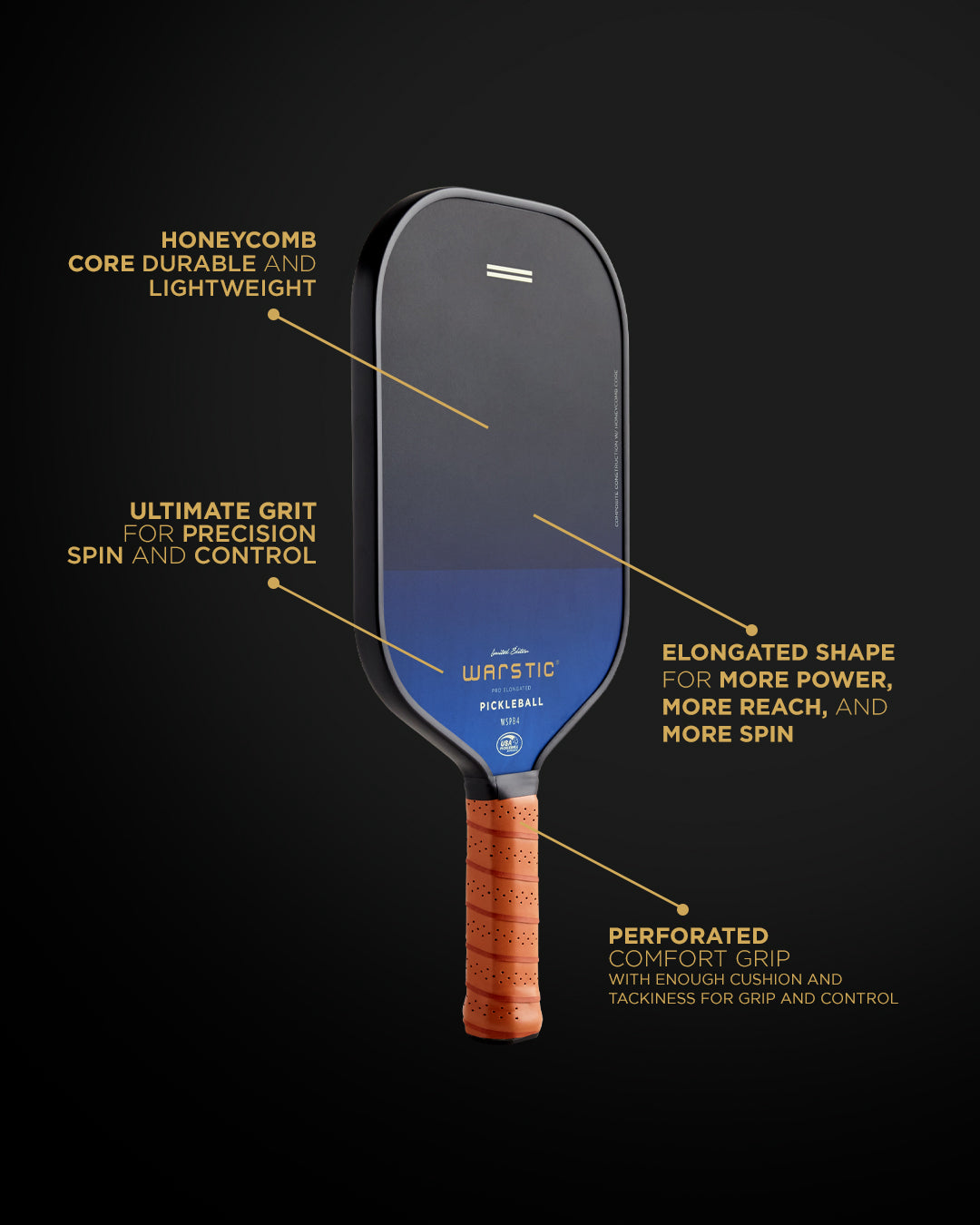 WSPB4 PRO ELONGATED SHAPE | COMPOSITE SURFACE PICKLEBALL PADDLE - LTD ED ROYAL GRIT