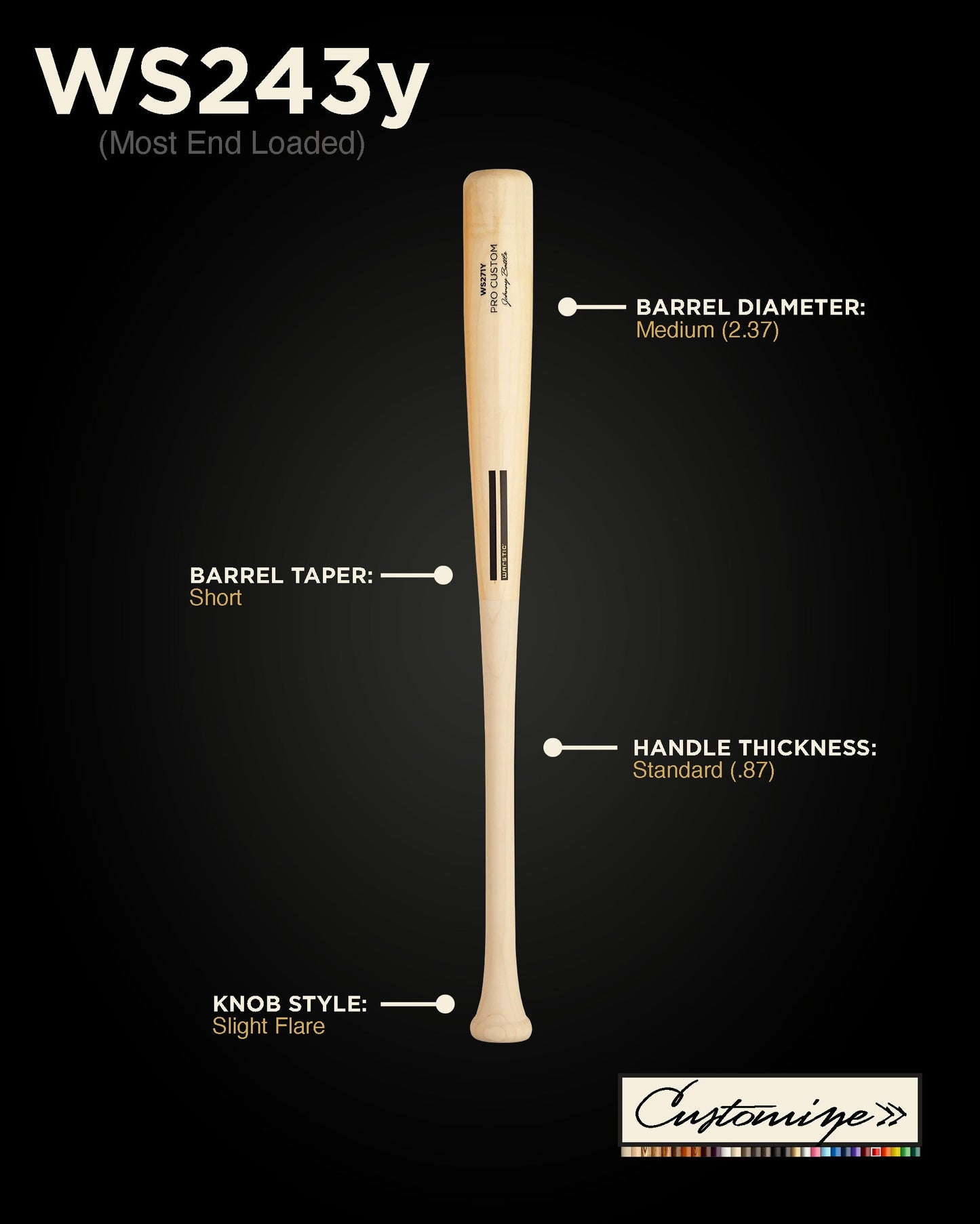 WS243Y CUSTOM YOUTH WOOD BAT