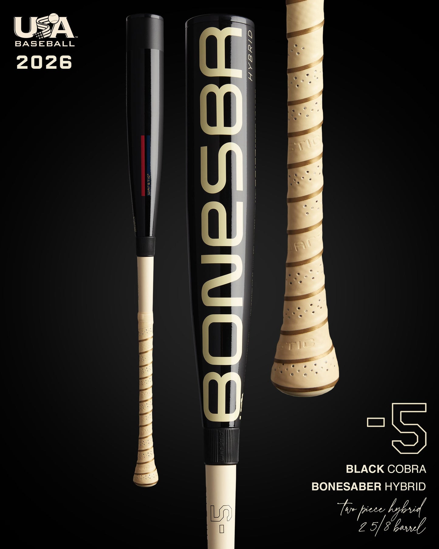 2026 BONESABER HYBRID BLACK COBRA EDITION USA METAL BASEBALL BAT -5