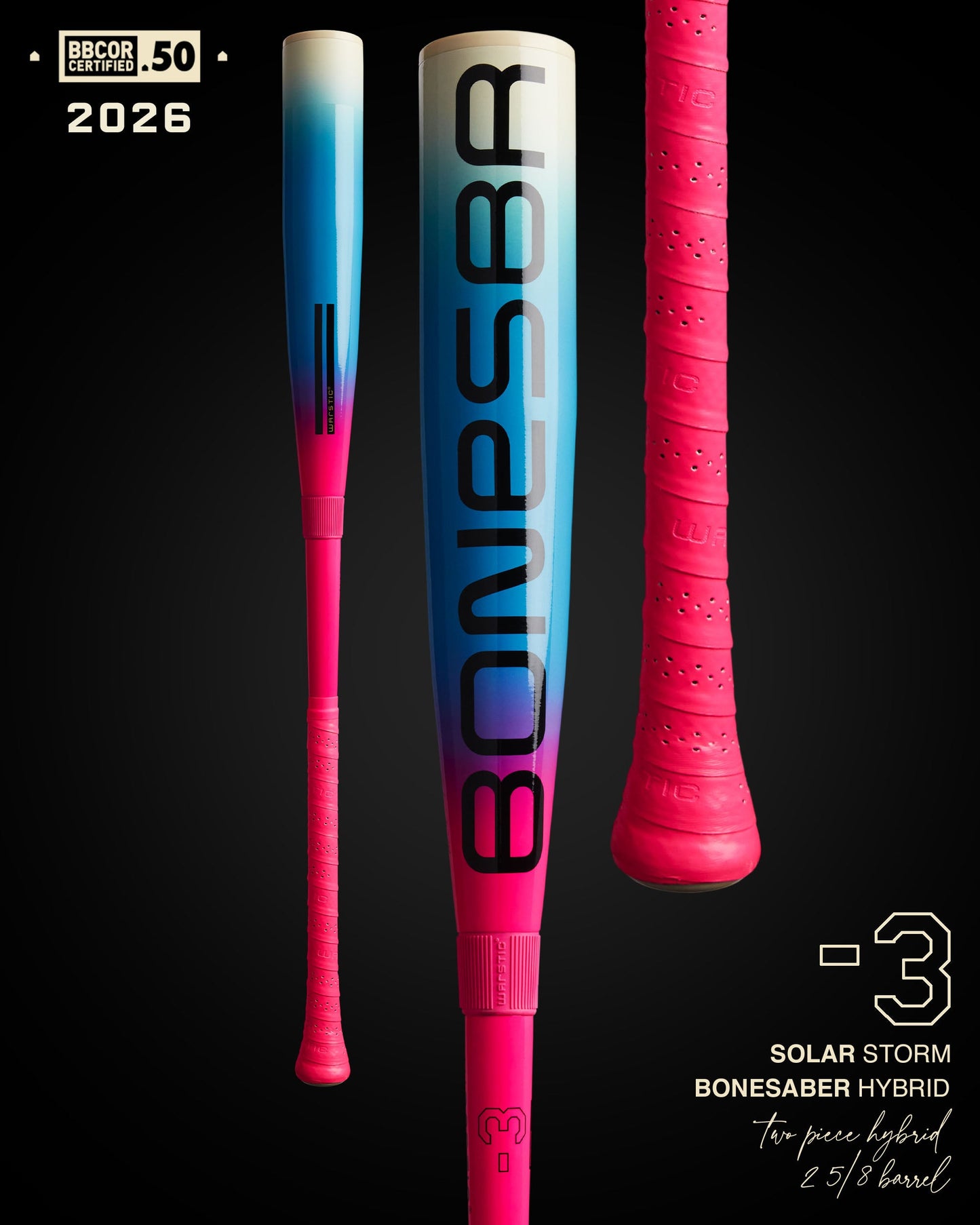 2026 BONESABER HYBRID SOLAR STORM LIMITED EDITION BBCOR METAL BASEBALL BAT