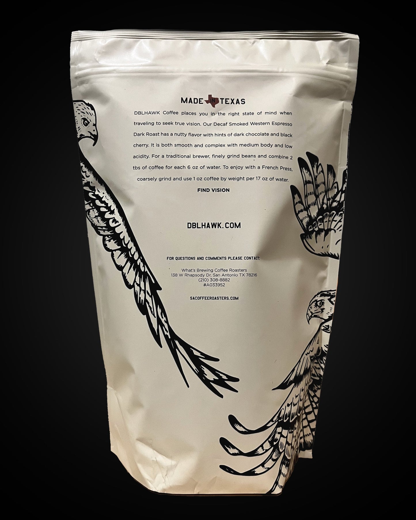 DBLHAWK Western Smoked Decaf Espresso - Whole Bean Coffee