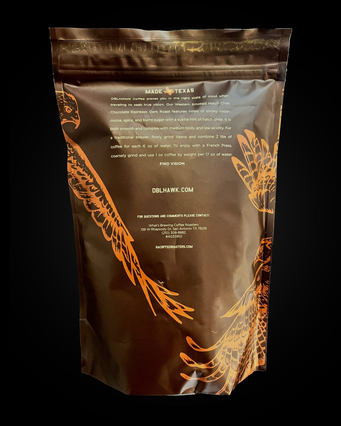 DBLHAWK Western Smoked Hatch Chile Chocolate Espresso - Whole Bean Coffee