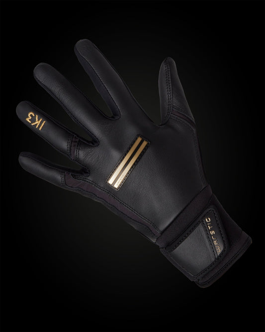IK3 PRO CABRETTA LONG CUFF BATTING GLOVES "BLACK"