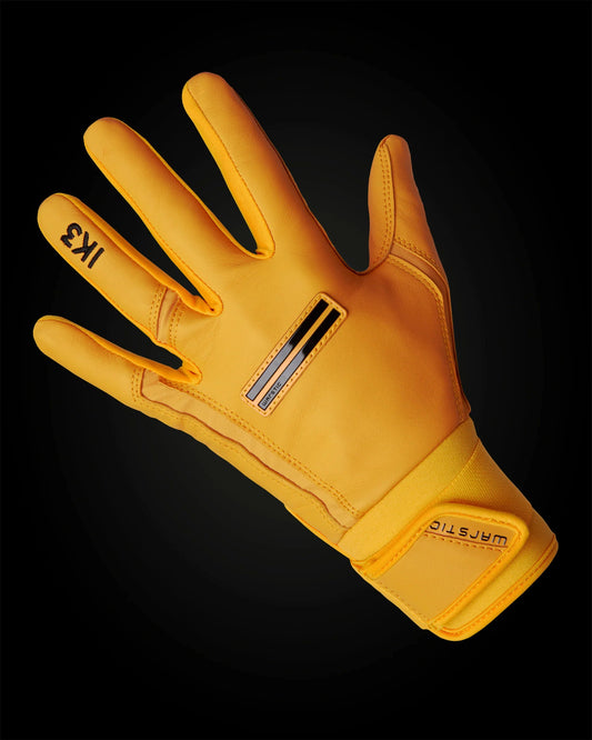 IK3 PRO CABRETTA LONG CUFF BATTING GLOVES "ATHLETIC GOLD"