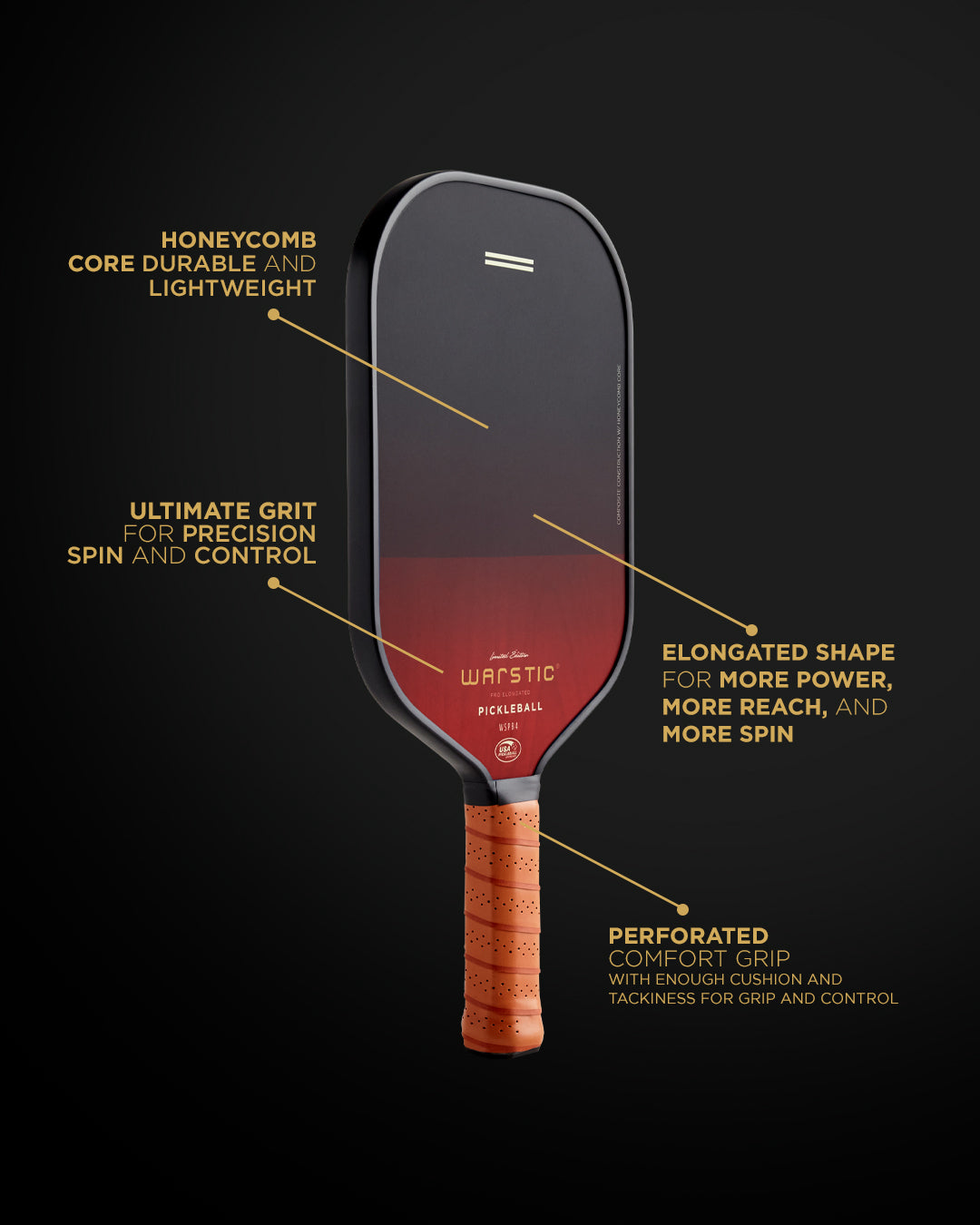WSPB4 PRO ELONGATED SHAPE | COMPOSITE SURFACE PICKLEBALL PADDLE - LTD ED SCARLET BATTLE