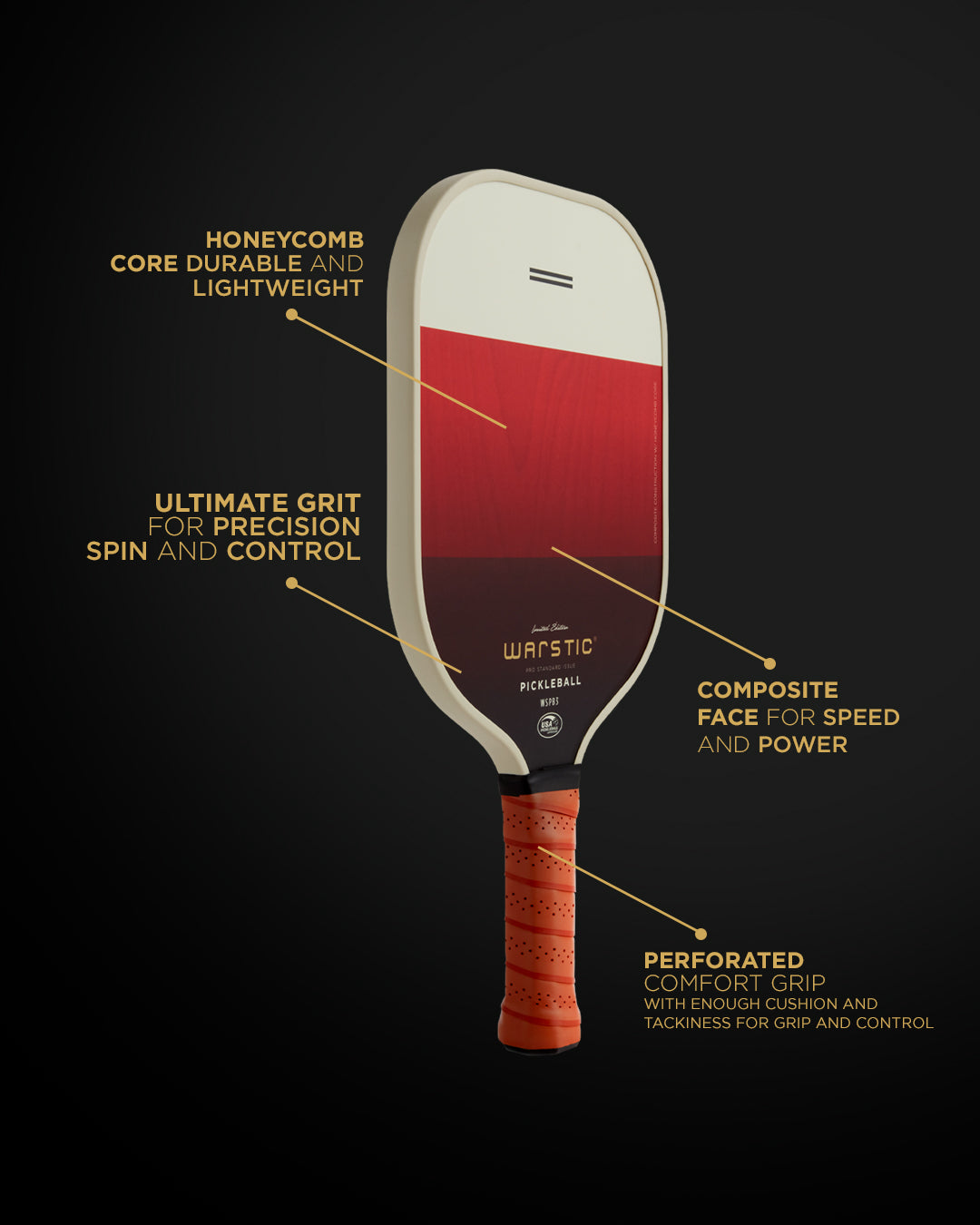 WSPB3 PRO STD ISSUE | STANDARD SHAPE | COMPOSITE SURFACE PICKLEBALL PADDLE - LTD ED SCARLET BATTLE