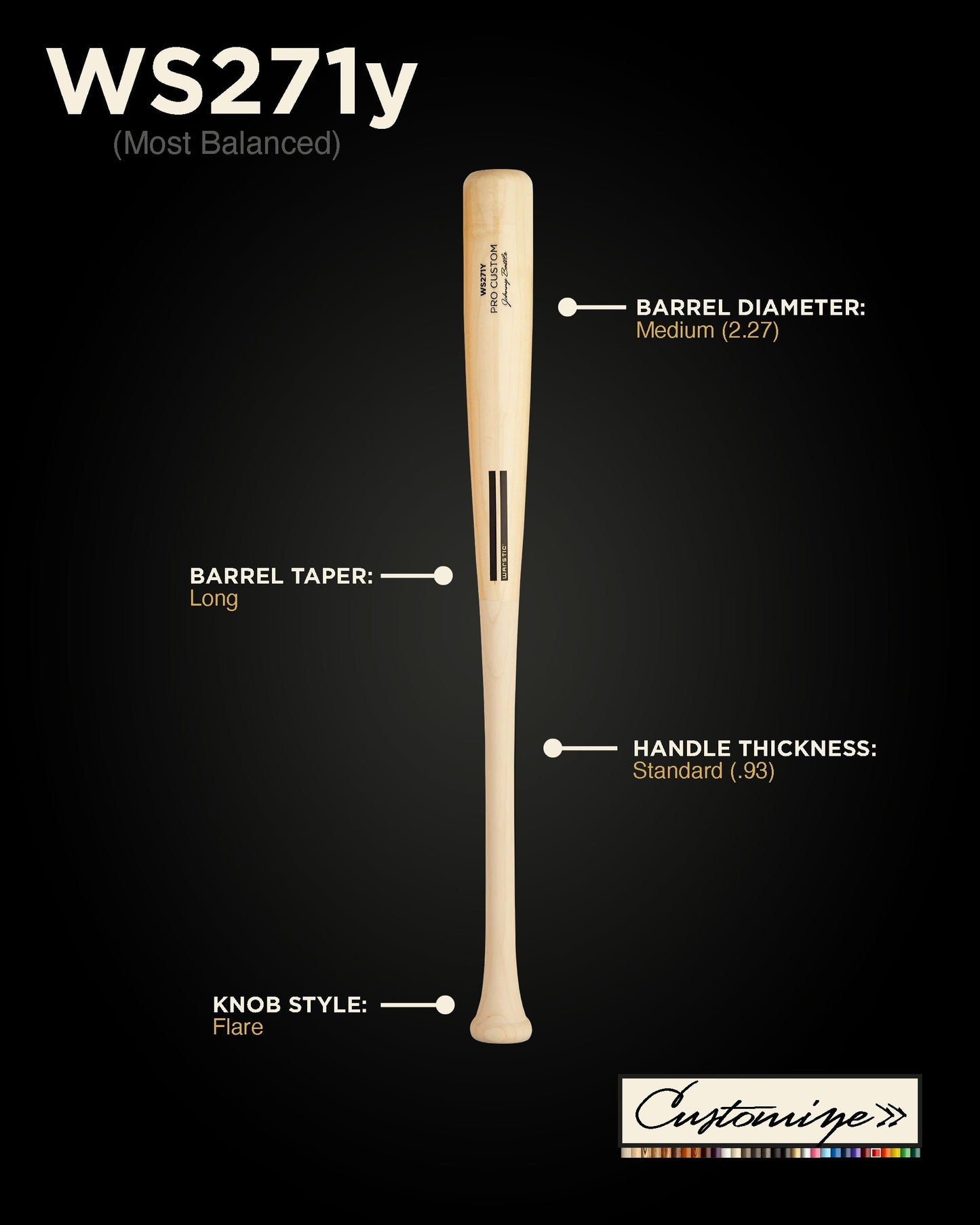 WS271Y CUSTOM YOUTH WOOD BAT